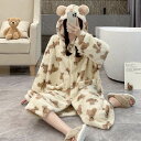 もこもこ ルームウェア コスプレ フード付き 耳付き ワンピースローブ ガウン 着ぐるみ風 クマ 動物 ふわふわ 個性的 暖かい 可愛い 大きいサイズ M L ...