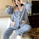 もこもこ ルームウェア セットアップ ツーピース 上下セット リボン レース ガーリー ふわふわ 個性的 暖かい 可愛い ラブリー キュート 秋冬 着る毛布 レ...