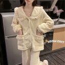 もこもこ ルームウェア セットアップ ツーピース 上下セット フリル レース ガーリー ふわふわ 個性的 暖かい 可愛い ラブリー キュート 秋冬 着る毛布 レ...