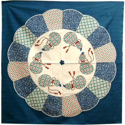 【風呂敷】綿シャンタン　三巾ひょうたん絵皿（紺）