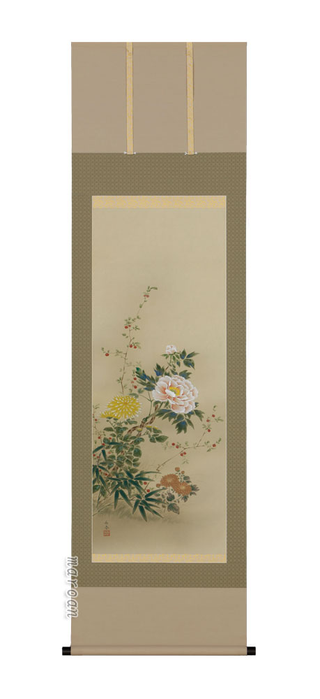 掛け軸／掛軸 四季草花（中野 長春）【送料無料】【代引手数料無料】