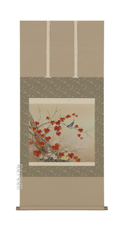 掛け軸／掛軸　蔦に小禽（鈴木　秀湖）【送料無料】【代引手数料無料】