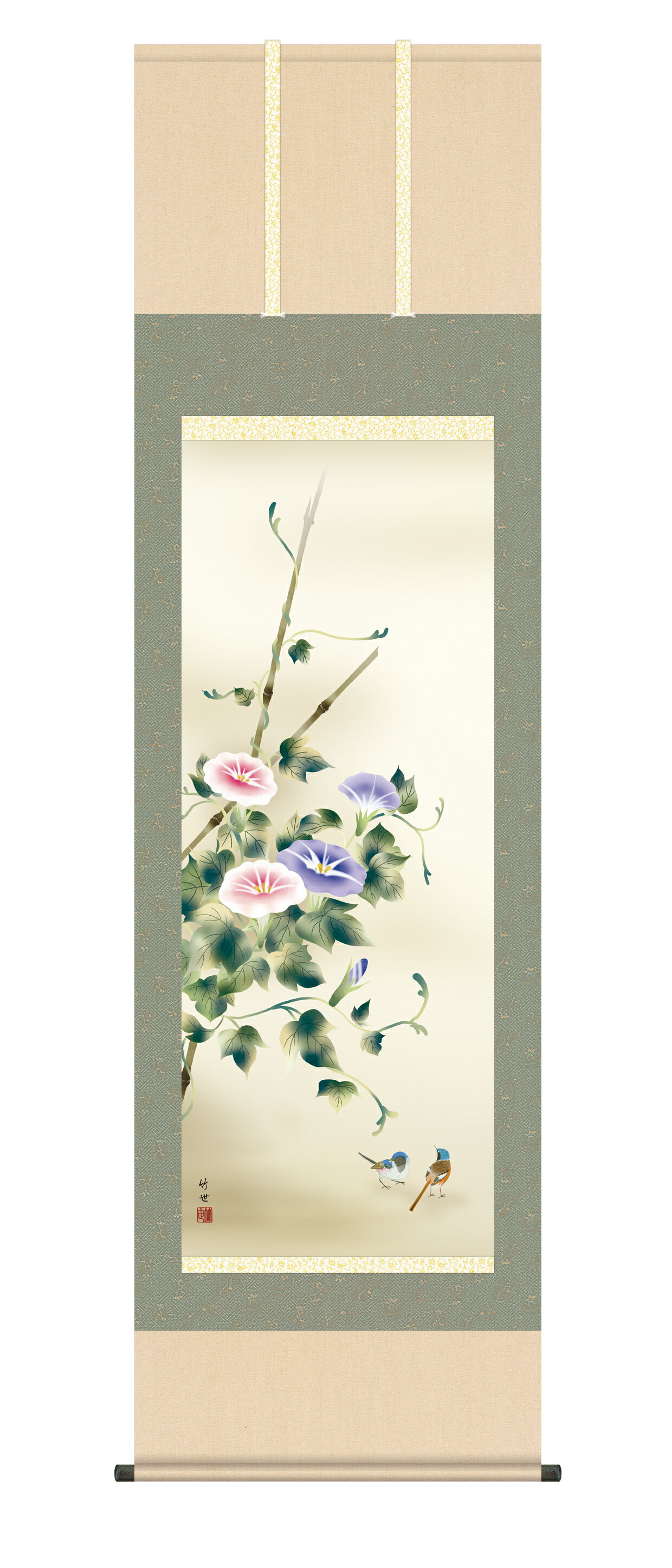 掛け軸/掛軸【花鳥/尺五】朝顔　田村 竹世(三美会)【送料無料】【代引手数料無料】【正絹 最高級筋廻仕..