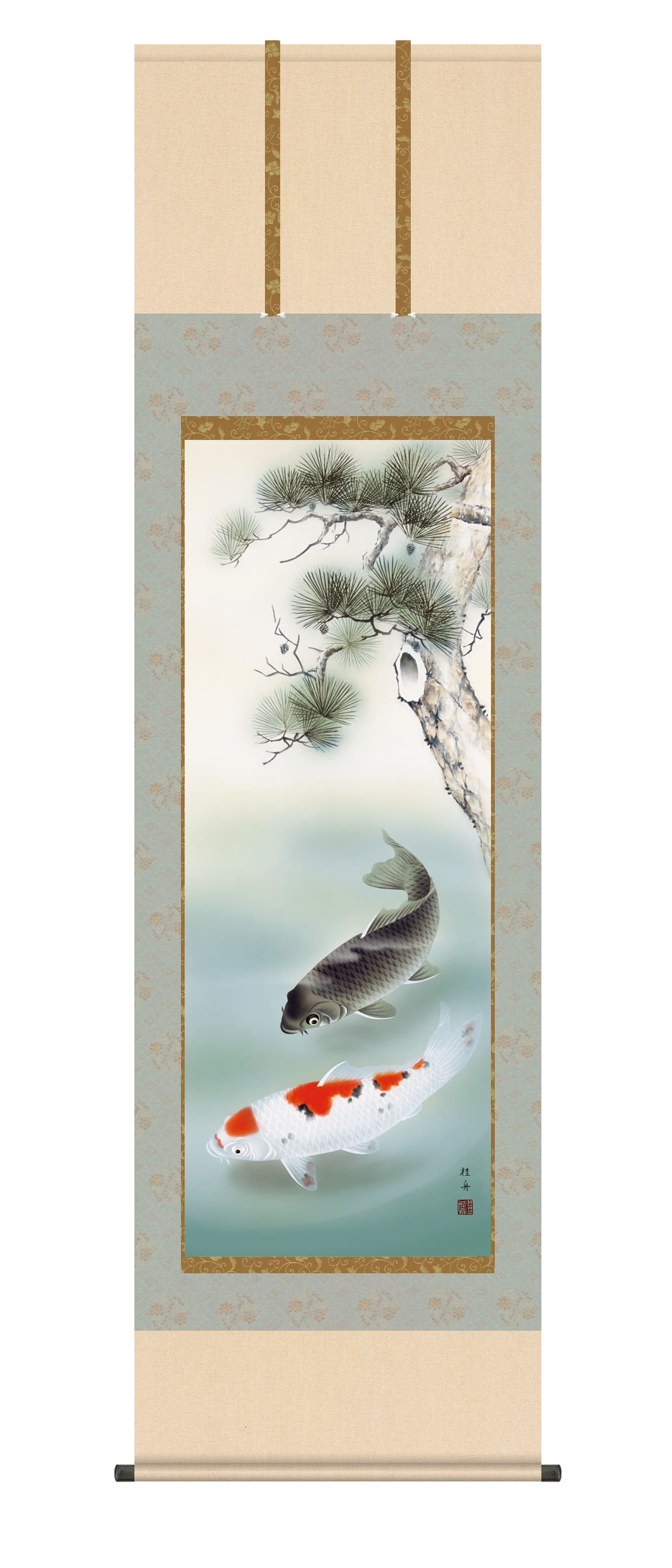 掛け軸／掛軸【武者・節句】松下遊鯉（長江 桂舟） 端午の節句 出世栄達 鯉【送料無料】【代引手数料無料】