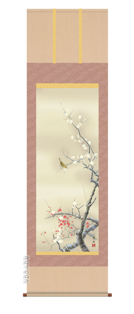 掛け軸／掛軸【春】紅白梅に鶯（園田　峰彩）【送料無料】【代引手数料無料】