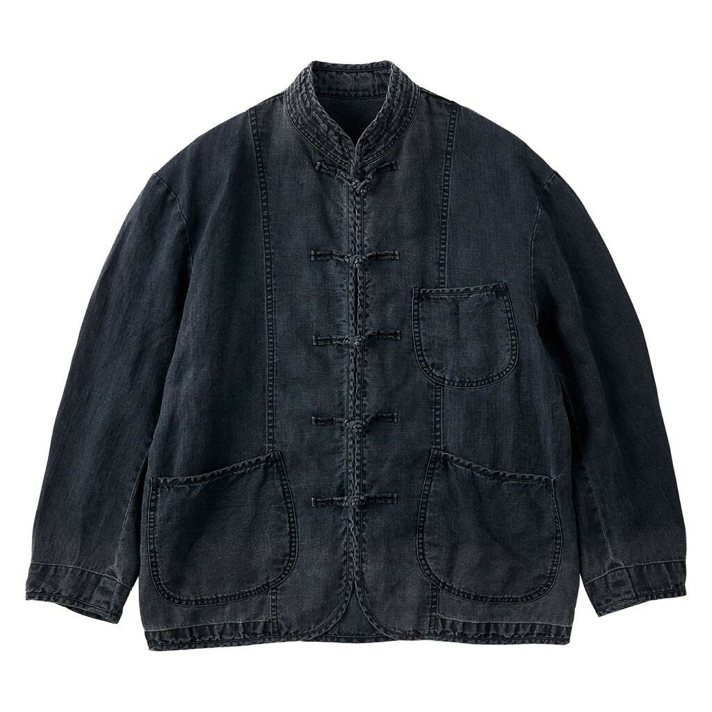 PORTER CLASSIC BLACK LINEN CHINESE JACKET