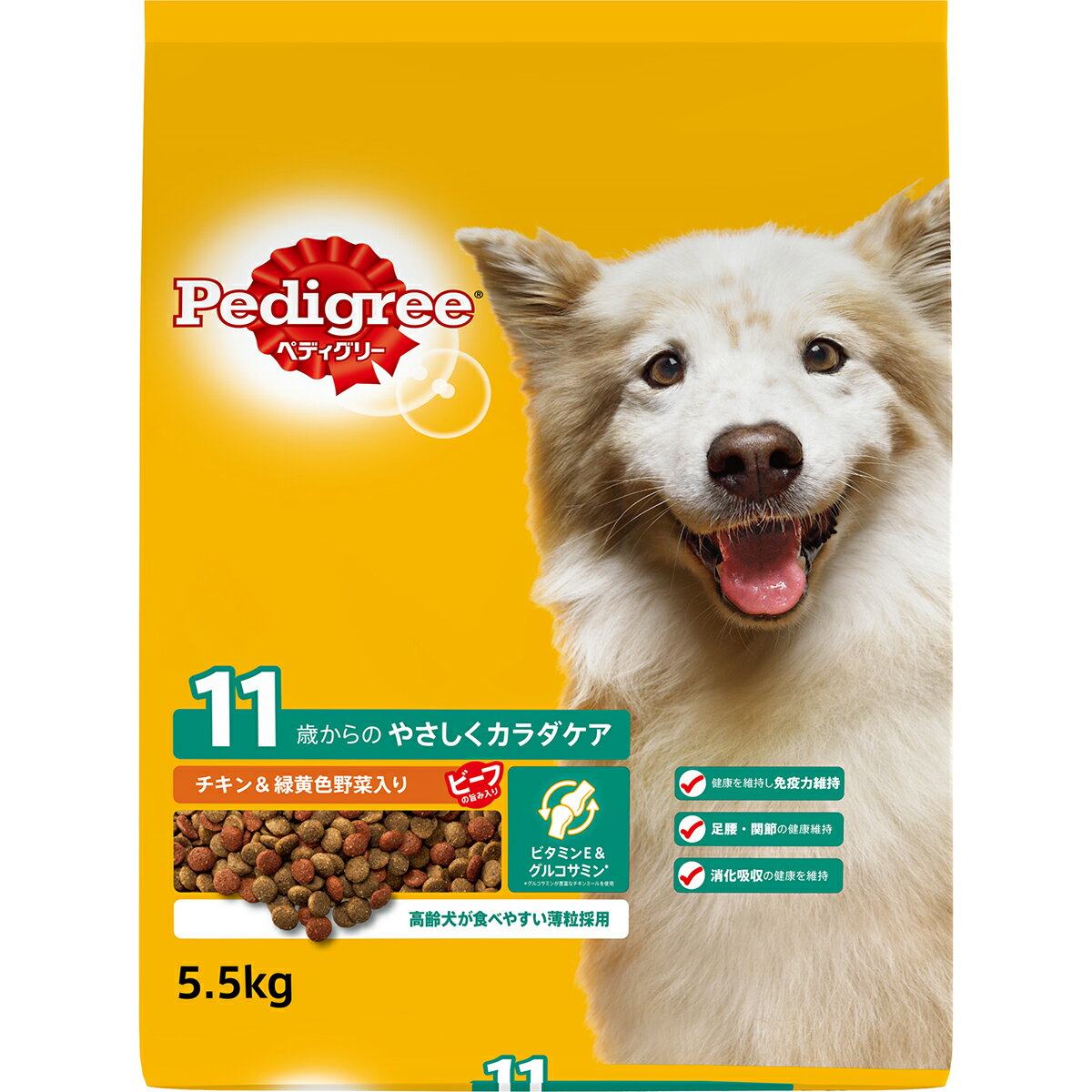 Rakuten - ペディグリー11歳から用ヘルシーチキン＆緑黄色野菜入り5.5kg シニア犬 総合栄養食 ドライフード チキン 野菜 ビタミンE グルコサミン カルシウム [trmt]