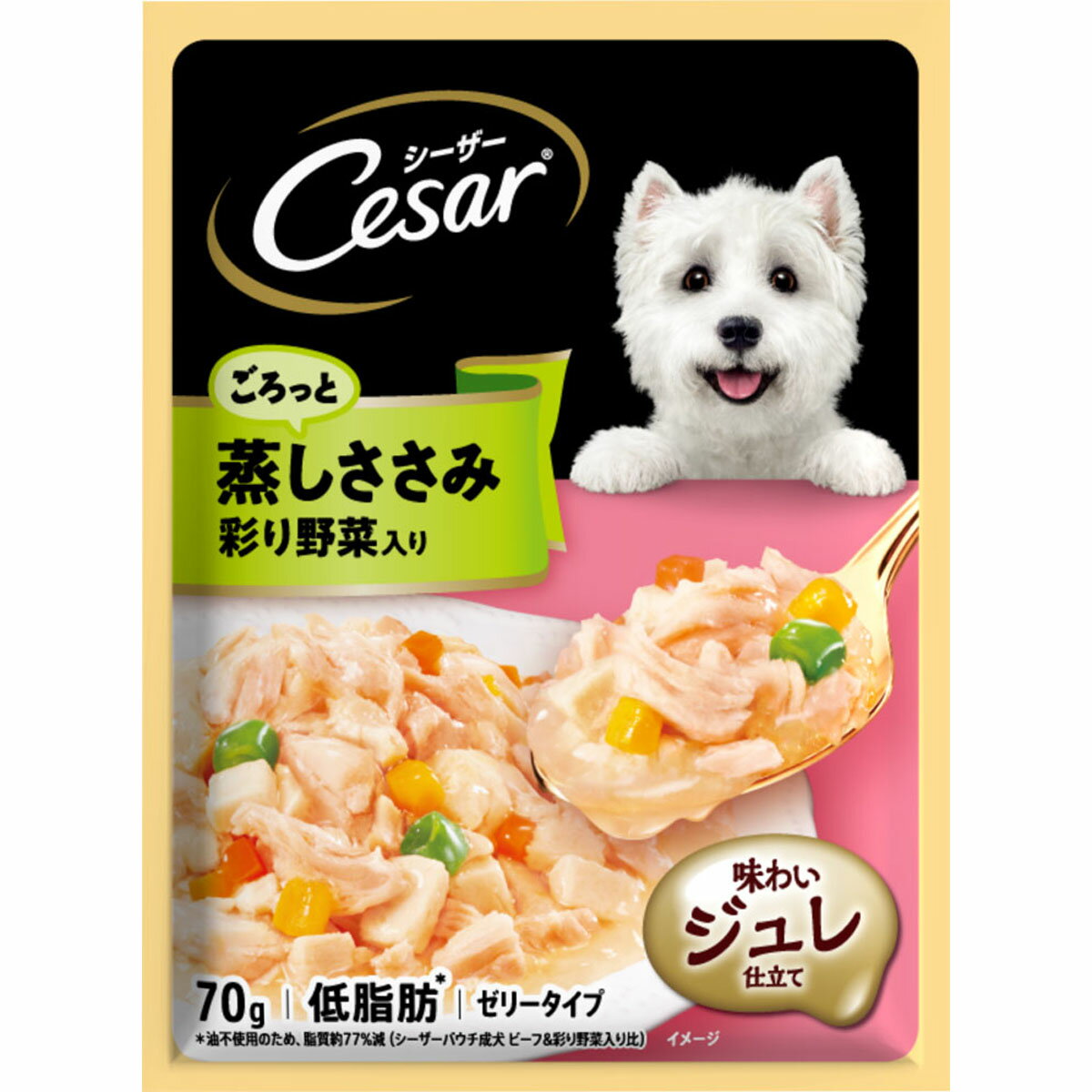 シーザーごろっと蒸しささみ彩り野菜入り70g ドッグフード ウェットフード パウチ 低脂肪 ゼリー 食欲[trmt]