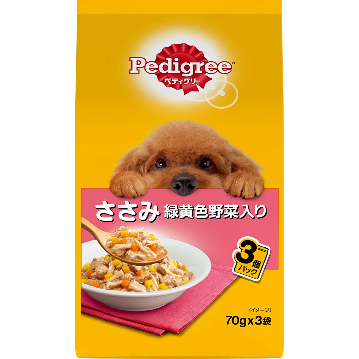 Rakuten - ペディグリー成犬用ささみ緑黄色野菜入り70g×3袋 成犬用 総合栄養食 ドッグフード ささみ 野菜 ウェットフード 栄養バランス [trmt]