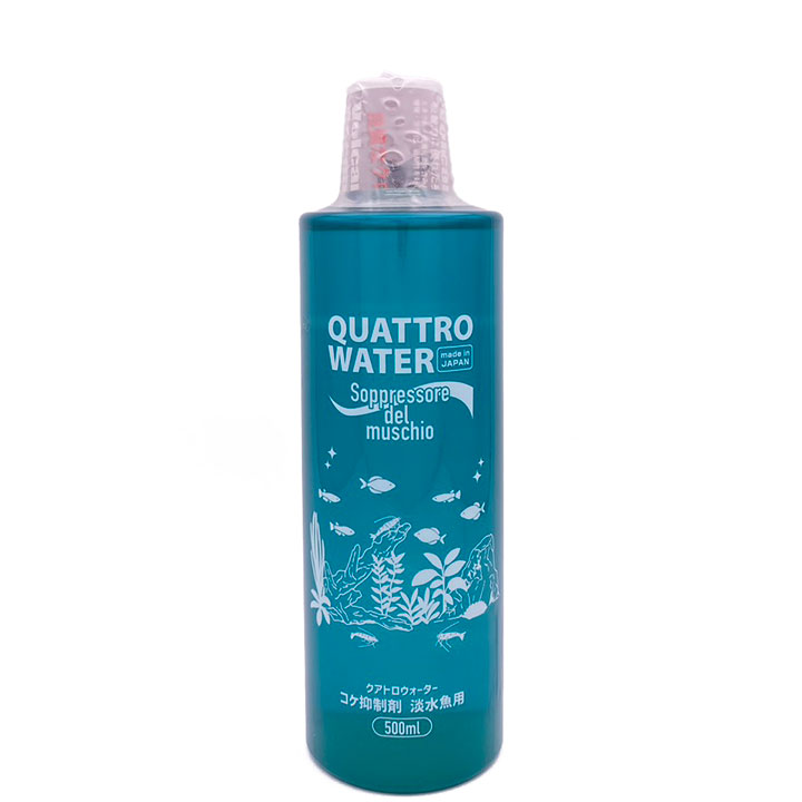 ブランド ジクラ / Zicra 商品名 クアトロウォーター 　[淡水魚用] 500ml サイズ/約cm &nbsp; 高さ 幅 内容量 本体サイズ 20cm 6cm 500ml 商品説明 窒素・リン・カリウムなどの働きを無効化することで、水槽内に生えてくる緑色のコケ（藻類）や茶ゴケ・藍藻（臭いコケ）を強力に抑制します。 抑制効果は約1ヶ月です。 主成分は不溶性食物繊維などの多糖類とミネラル類で魚やエビ類、水草にも安全な天然成分です。 使用方法 ・必ずよく振ってから添加してください。 ・すでにコケが生えている場合はコケ掃除を行ってから使用してください。 ・飼育水10Lあたり10mlが基本です。 　250ml / 500mlに付属の計量カップは20mlです。 ・約1ヶ月に1度、規定量の添加をお勧めします。 ・水草などの状態を観察し使用量を加減してください。 対象 淡水魚 ご注意点 ※当店では在庫管理システムにより複数店舗の在庫を共有しております。ご注文の殺到や、検品時の不良品発覚等により商品のご用意が出来ない場合がございますので予めご了承ください。 ※素材感や色合いの表現には個人差がありモニター環境により異なる場合がございます。 ご理解の上、ご注文をお願いいたします。