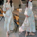 花柄ワンピース シャツワンピース ロング カシュクール 白 韓国 レディース ワンピース ロングワンピース 花柄 春 夏 長袖 ロング丈 可愛い 清楚 バックリ...