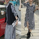 シャツワンピース ストライプ ロング 韓国 ベスト ジレ レディース ワンピース スタンドカラー 春 秋 長袖 ミモレ丈 ひざ下丈 可愛い ペスト カジュアル ...