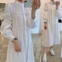 ティアード シャツワンピース ロング 白いワンピース 黒 シャツワンピ 韓国 羽織り レディース ワンピース ロングワンピース ティアードワンピース 無地 バン...