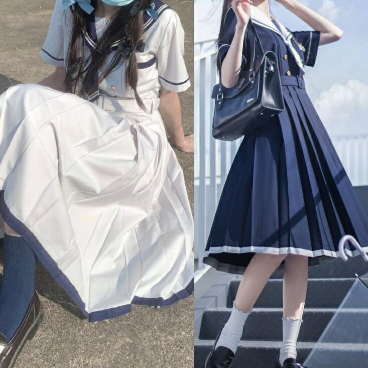 セーラー服 コスプレ 地雷系 量産型 ハロウィン 夏服 レディース かわいい 韓国 リボン 白 青 セットアップ セーラー襟 春 白いワンピース 夏 秋 半袖 ひざ丈 ミモレ丈 可愛い ワンピース セーラー服風 参戦服 ゆめかわいい やみかわいい プリーツ カレッジ 学校