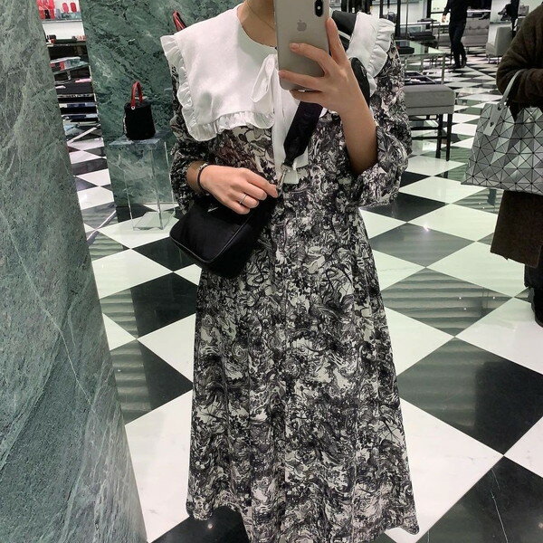 レトロワンピース セーラー襟 レトロガーリー 量産型 ワンピース 参戦服 地雷系 フェミニンワンピース 可愛いワンピース 20代 30代 プチプラ ロングワンピース 個性的 韓国 総柄 春 秋 長袖 ロング丈