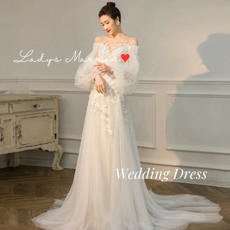 ウェディングドレス ウエディングドレス 白 前撮り ドレス 結婚式 二次会 ドレス 花嫁 オフショルダー オフショル 袖あり 白いドレス 花嫁かわいい 花嫁二次会ドレス フォトウェディング 韓国 ベアトップ ビスチェ 春 夏 秋 冬 可愛い