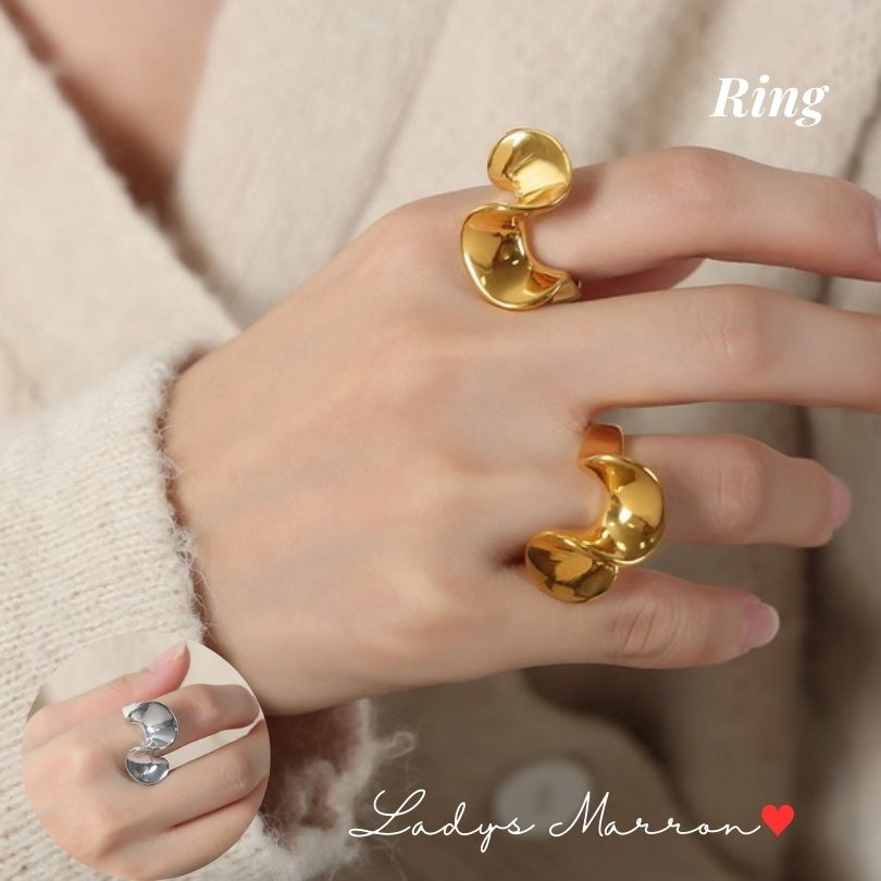 オープンリング 指輪 クロスリング クロス指輪 オープンクロスリング イヤーカフ 可愛い アクセサリー シンプル リング ジュエリー 韓国 個性的 ユニーク 大きめ ねじれた アシンメトリー 非対称 メタリック バロック調 ファッションリング