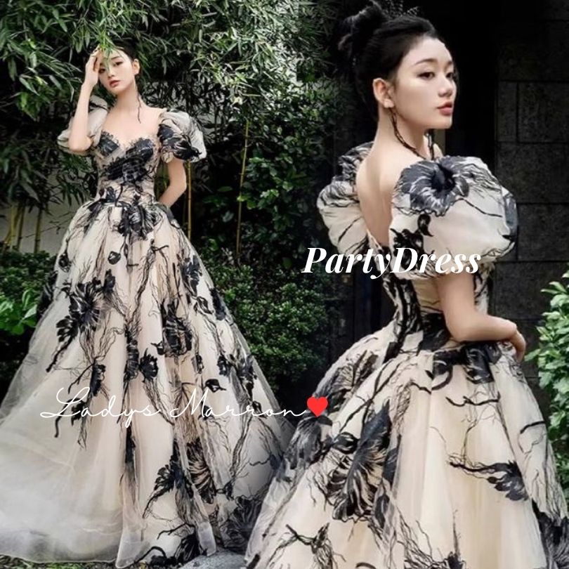 花柄ワンピース韓国プリンセスドレス...