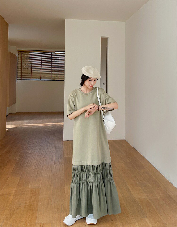 ワンピースレデイーズ用服夏服ワンピーススカートひんやり生地涼しい大き目サイズシャツリラックスポケット付き