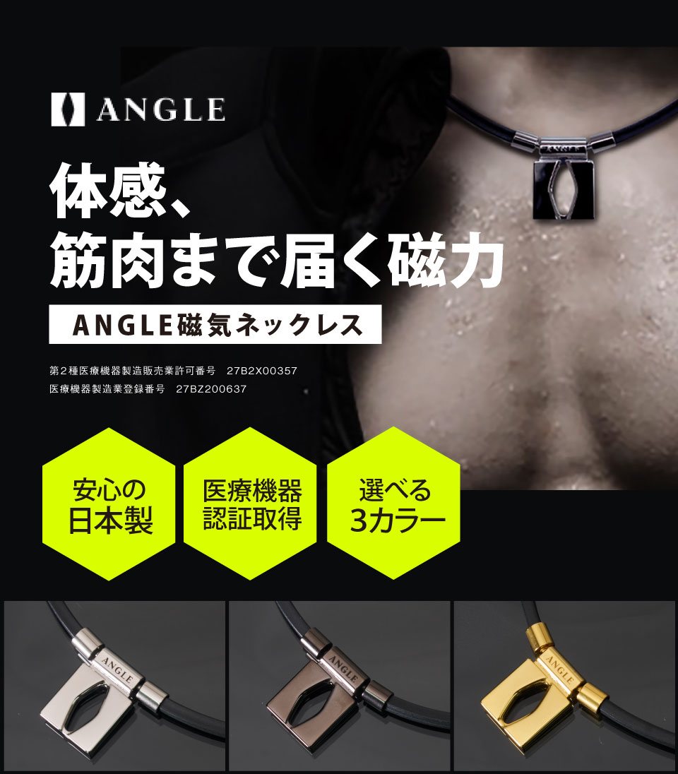 【ポイント10倍】【正規販売店】★ 楽天1位 ★ アングル e.モデル01 ネックレス【送料無料】ANGLE 野球選手 スポーツ プラチナ ブラック ピュアゴールド 肩コリ おしゃれ 磁気ネックレス 医療機器 肩こり解消 血行改善 メンズ レディース 誕生日 母の日 2