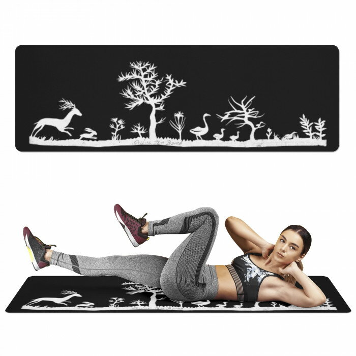 お得なクーポン 送料無料 ヨガマット トレーニングマット ピラティス エクササイズ マット ゴム ダイエット 初心者 上級者 yoga 腹筋 ジム フィットネス ヨガ 旅行 軽量 Hiibuni 動物と植物の版画