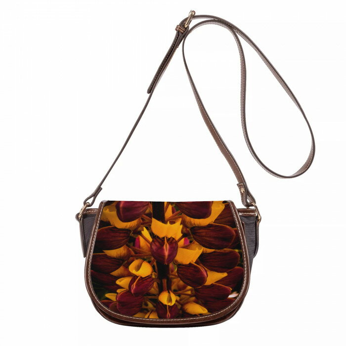 お得なクーポン 送料無料 サドルバッグ ショルダーバッグ お得なクーポン 送料無料 斜め掛け レディース メンズ 大人 ジッパー付き マグネットボタン 頑丈 バッグ TakeshiYokoshima マースバイオレットと黄色の植物