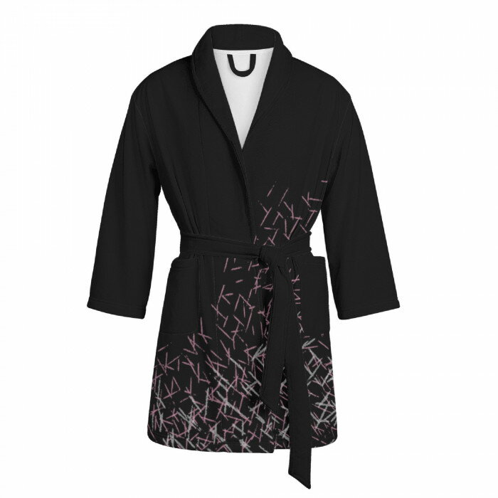 お得なクーポン 送料無料 sensen レディースバスローブ レディース アート ライン ブラック ピンク 線 nie ★★★