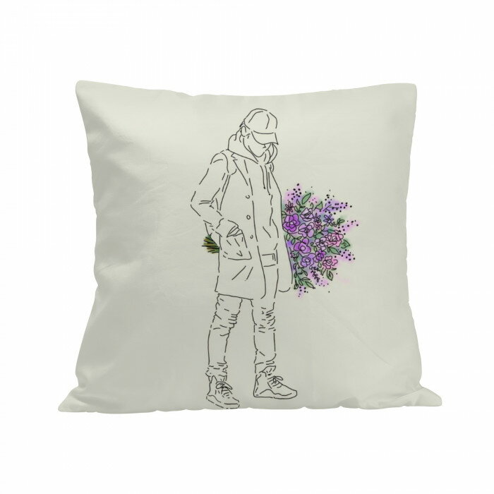 お得なクーポン 送料無料 花束を抱えた青年(クッションカバー) クッションカバー ユニセックス ホーム..