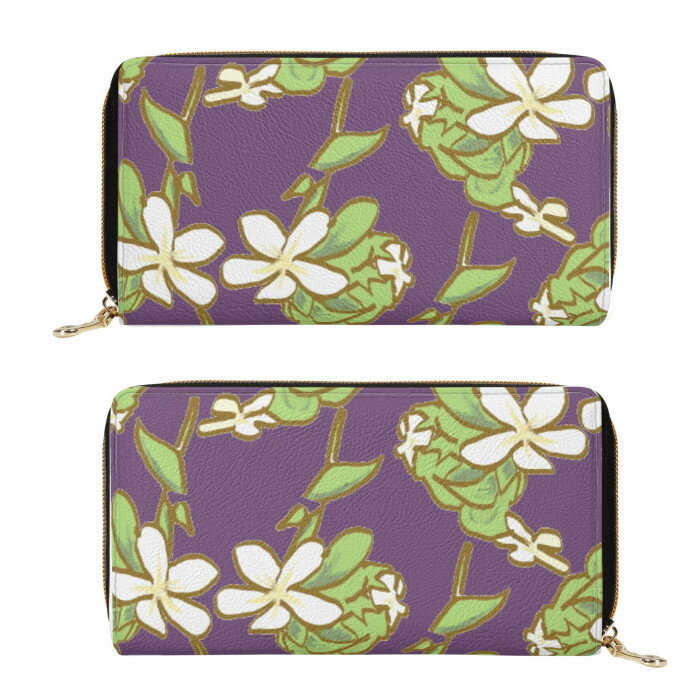 お得なクーポン 送料無料 ウォレット 長財布 クラッチバッグ アウトドア ジッパー 防水 レザー コインポケット マキ・ネラス ハワイ花ピカケ/パープル