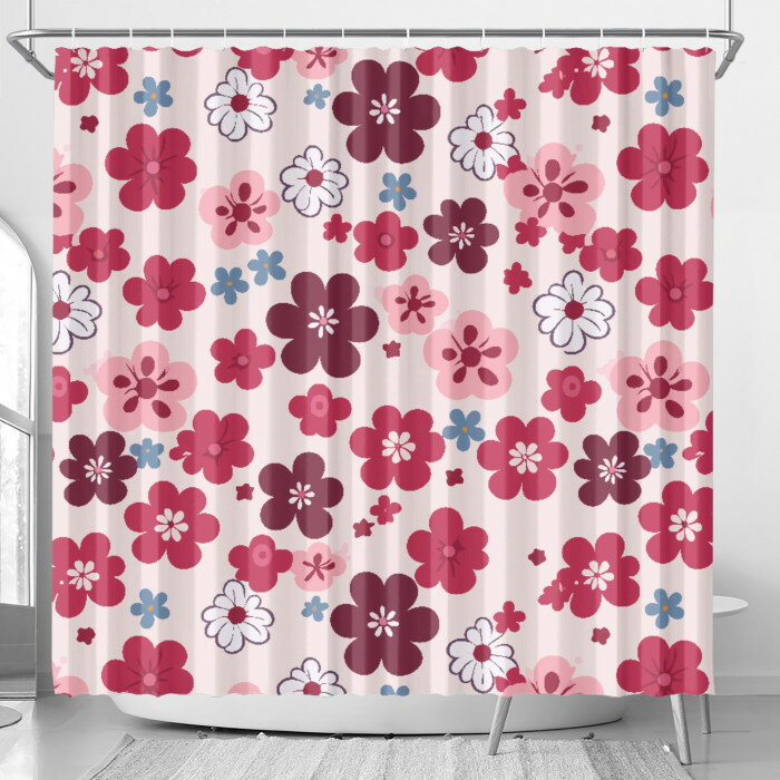 お得なクーポン 送料無料 かわいいお花たち シャワーカーテン ユニセックス ホームデコレーション 全て かわいい ピンク 花 松浦はれ ★★★