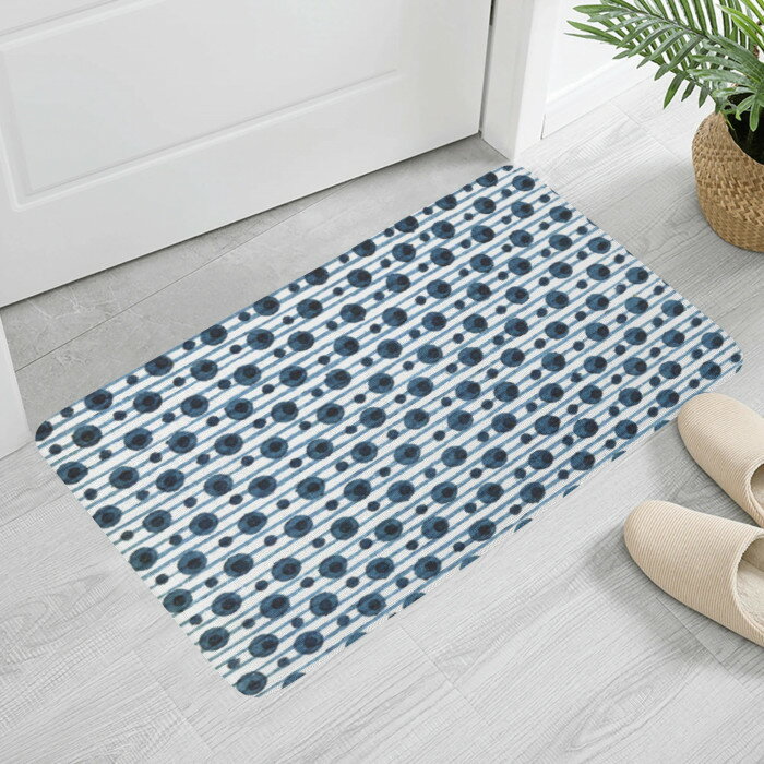 お得なクーポン 送料無料 ボーダーとドット ふんわりドアマット ユニセックス ホームデコレーション アート パターン 青 水玉 ドット ストライプ ボーダー pattern