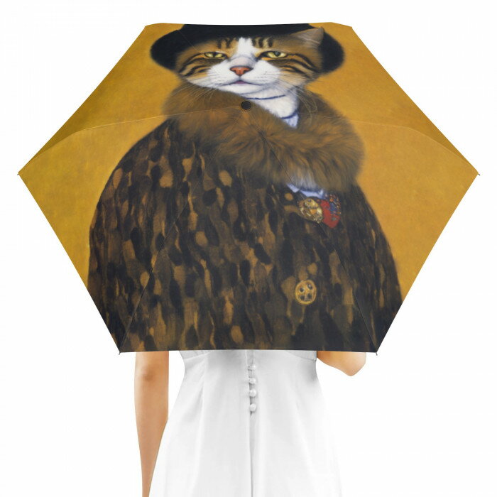 送料無料 折りたたみ傘 日傘 軽量 大きい 折りたたみ メンズ レディース ワンタッチ 晴雨兼用 遮光 ビジネス 通勤 撥水 収納ポーチ プレゼント ギフト mozemoze 猫の肖像画 C