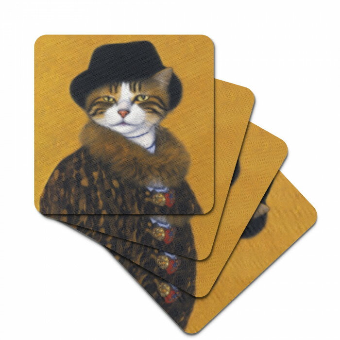 ポイントアップ お得なクーポン ラバーコースター 4枚セット おしゃれ キッチン コースター 滑り止め加工 お祝い プレゼント 送料無料 mozemoze 猫の肖像画 C