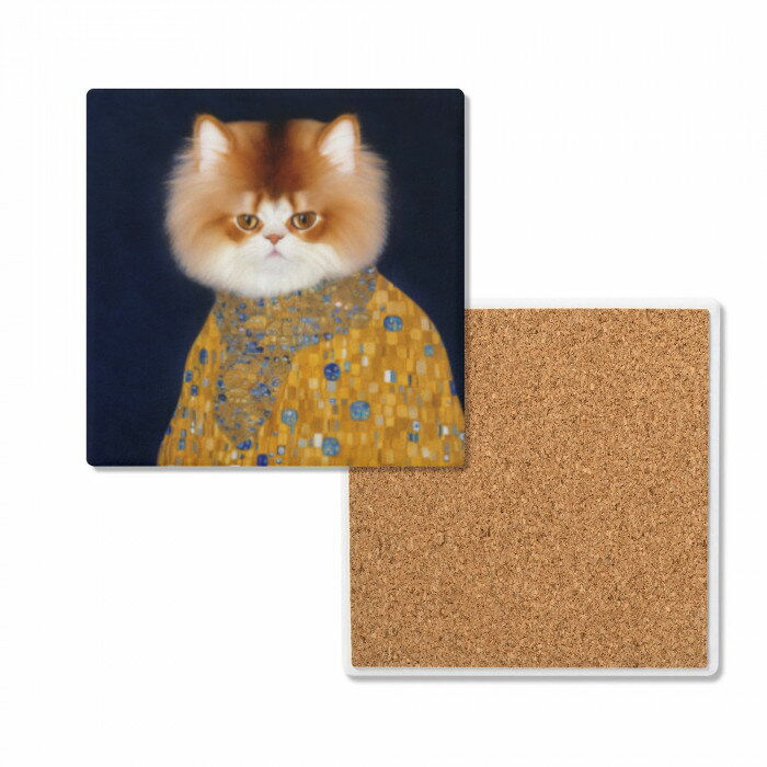 お得なクーポン 送料無料 猫の肖像画 D セラミックコースター ユニセックス アクセサリー 動物 アート 絵画 猫 ねこ 油絵 個性的 生き物 肖像画 美術 ぶさかわ