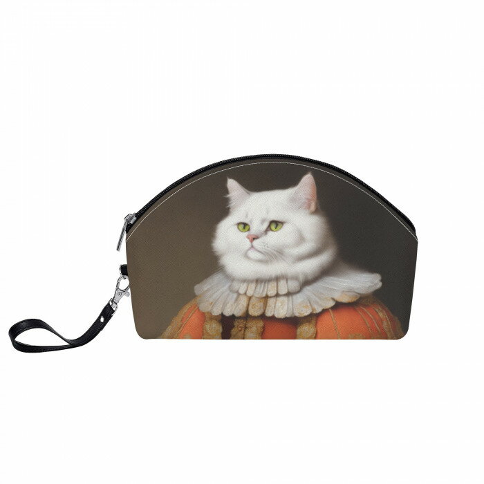 送料無料 丸型コスメポーチ レディース 大容量 持ち運び 可愛い 小さめ ジッパー ストラップ取外し可能 バッグ mozemoze 猫の肖像画 B