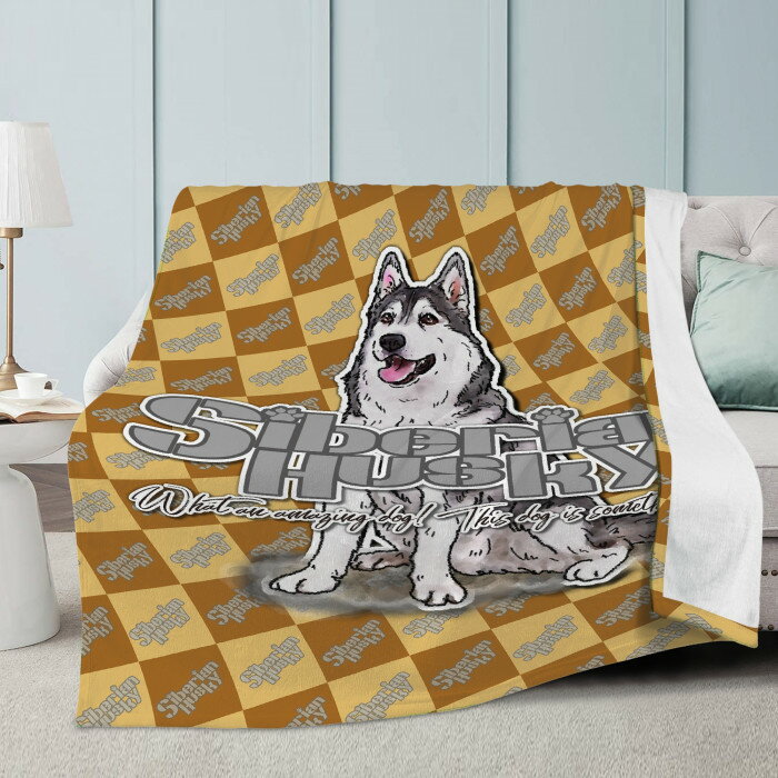 お得なクーポン 送料無料 ブランケット Lサイズ 大判 ひざ掛け インテリア アウトドア プレミアムスエード マイクロフリース 手縫い 耐久性抜群 プレゼント 3サイズ おちたけみち シベリアンハスキー柄