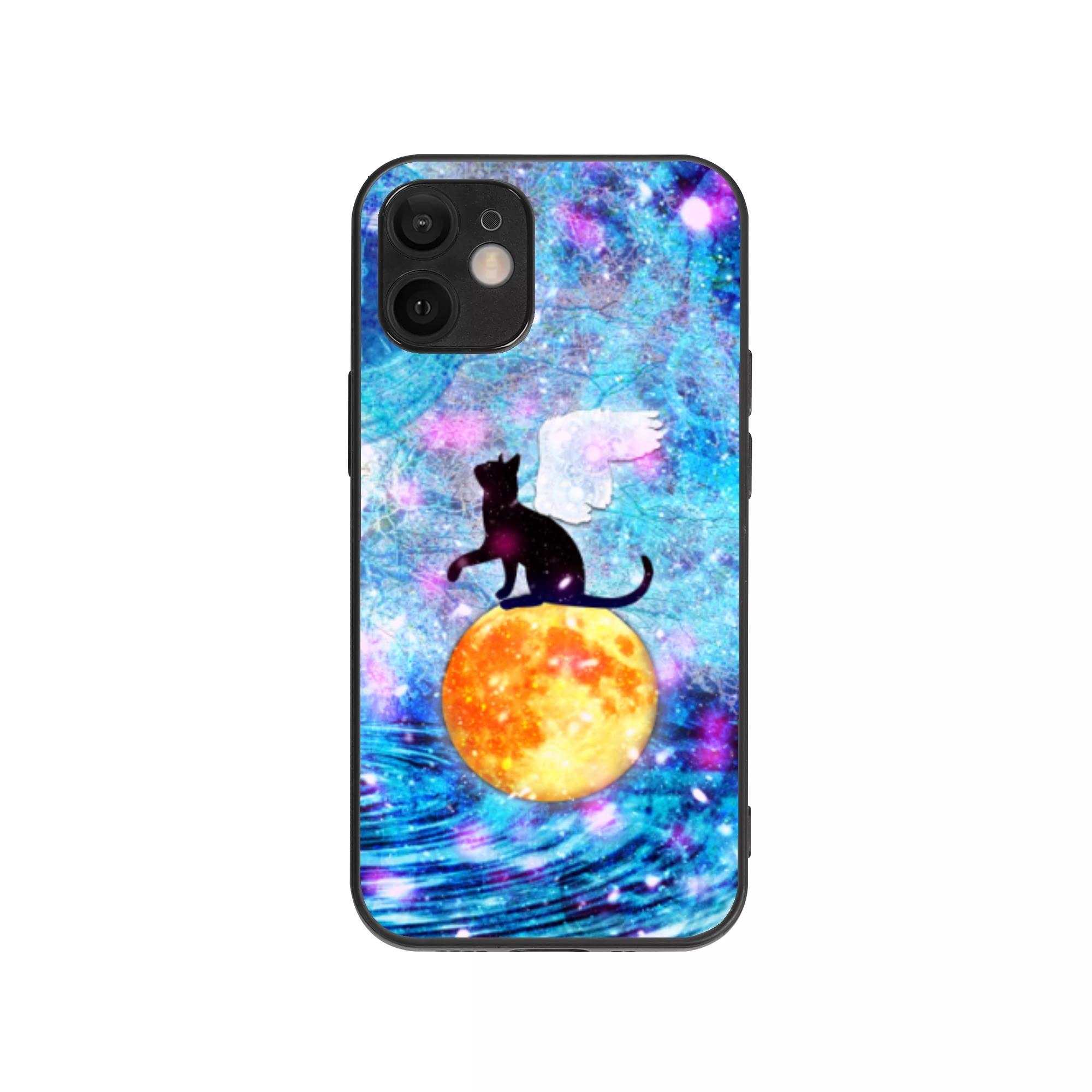 お得なクーポン 送料無料 月ネコと地球ネコ iPhone12 miniソフトケース ユニセックス アクセサリー 動物 アート 青 可愛い イラスト ねこ 花 写真 月 綺麗 星