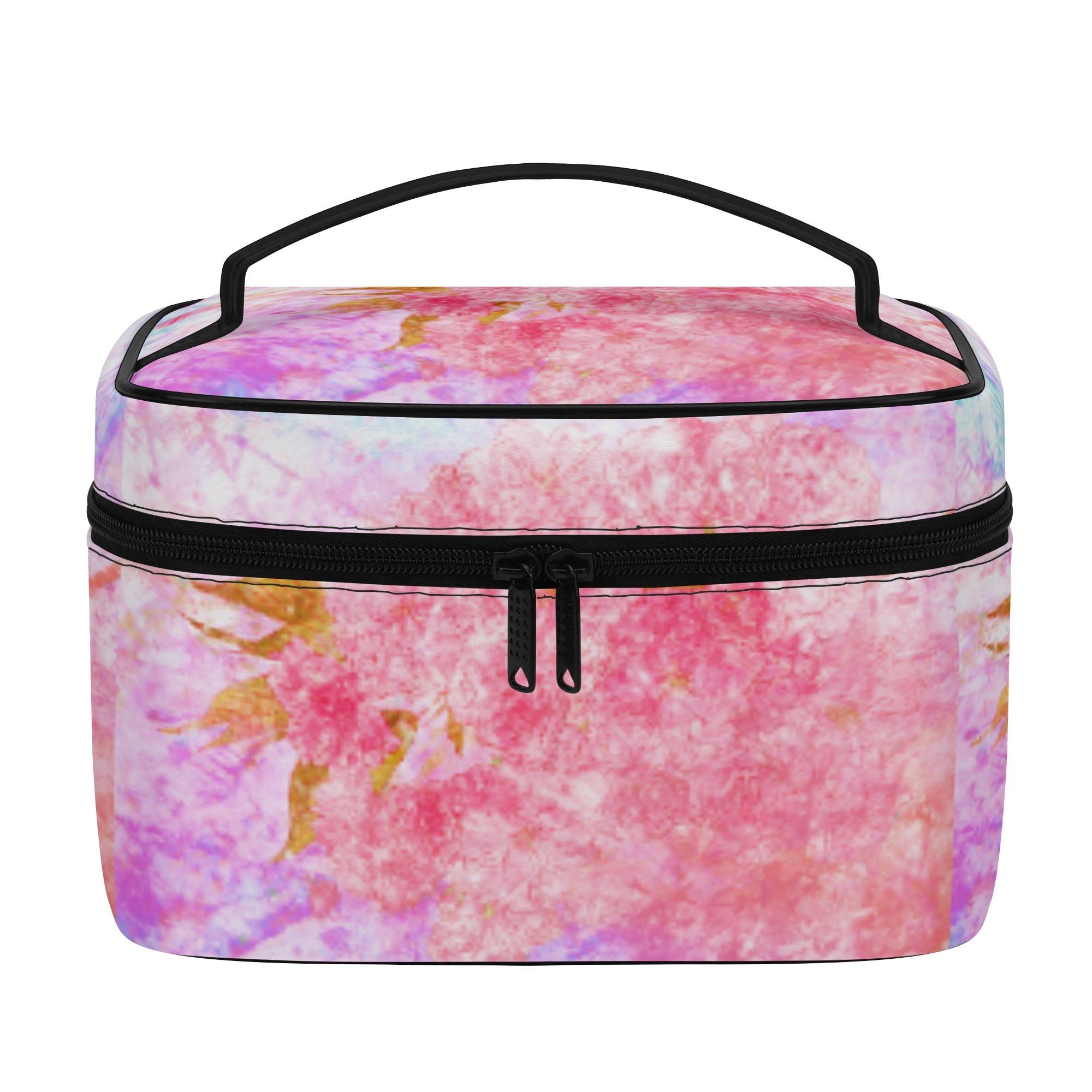 お得なクーポン 送料無料 咲桜 レザーコスメバッグ ユニセックス バッグ アート ピンク 花柄 綺麗 個性..