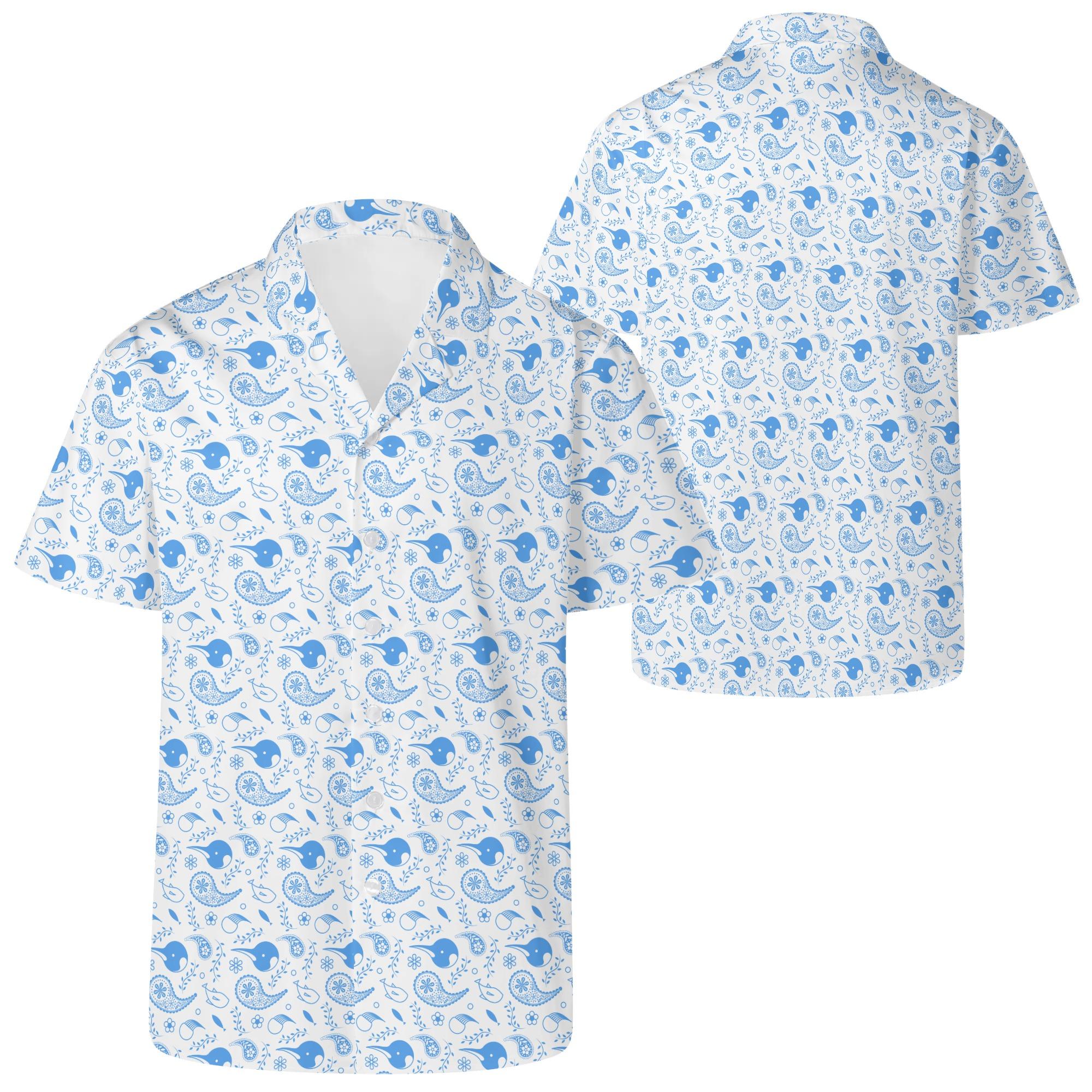 楽天BONATHIAお得なクーポン 送料無料 ペンズリー（白×青）（メンズカジュアルシャツ） メンズカジュアルシャツ メンズ 動物 鳥 ペンギン ペイズリー 海の生き物 ななな ★★★