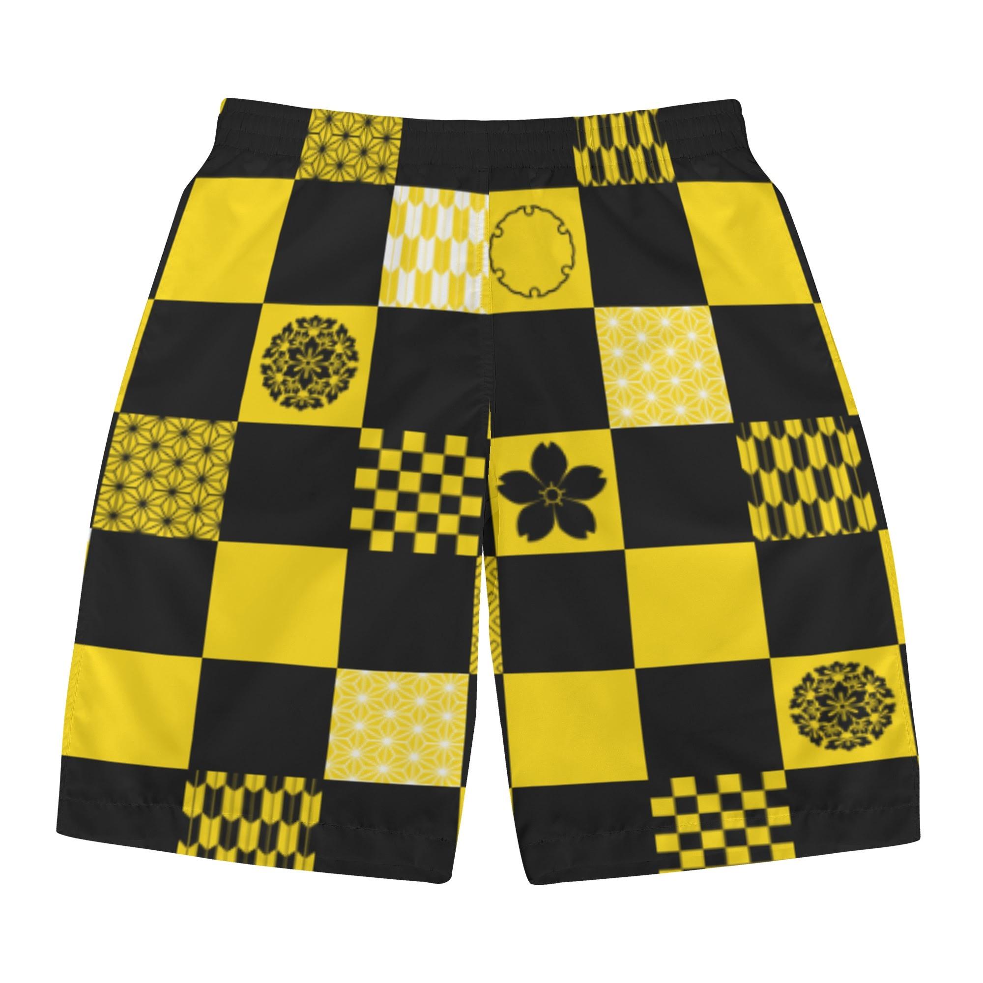 お得なクーポン 送料無料 和の地紋文様柄 蒲公英色(メンズサーフパンツ) メンズサーフパンツ メンズ 全て 和風 和柄 桜 雪輪 麻の葉 地紋 紗綾紋 紋様 矢絣 市松模様 六華唐草 たんぽぽ色