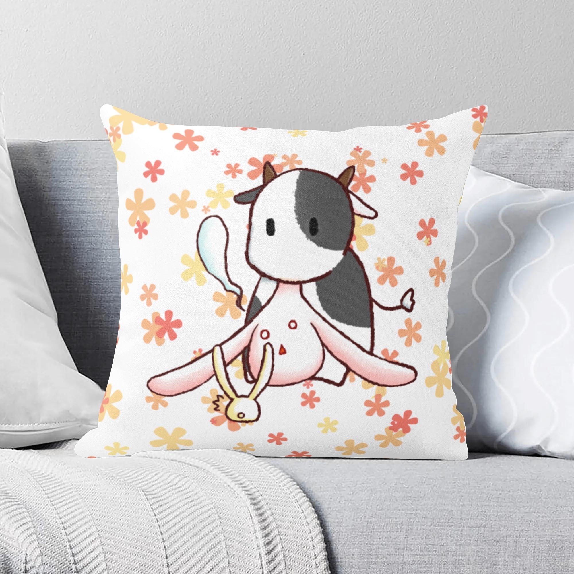 お得なクーポン 送料無料 もちうさぎと牛(フルプリントクッションカバー) フルプリントクッションカバー ユニセックス ホームデコレーション 全て 動物 キャラクター 可愛い 花 牛