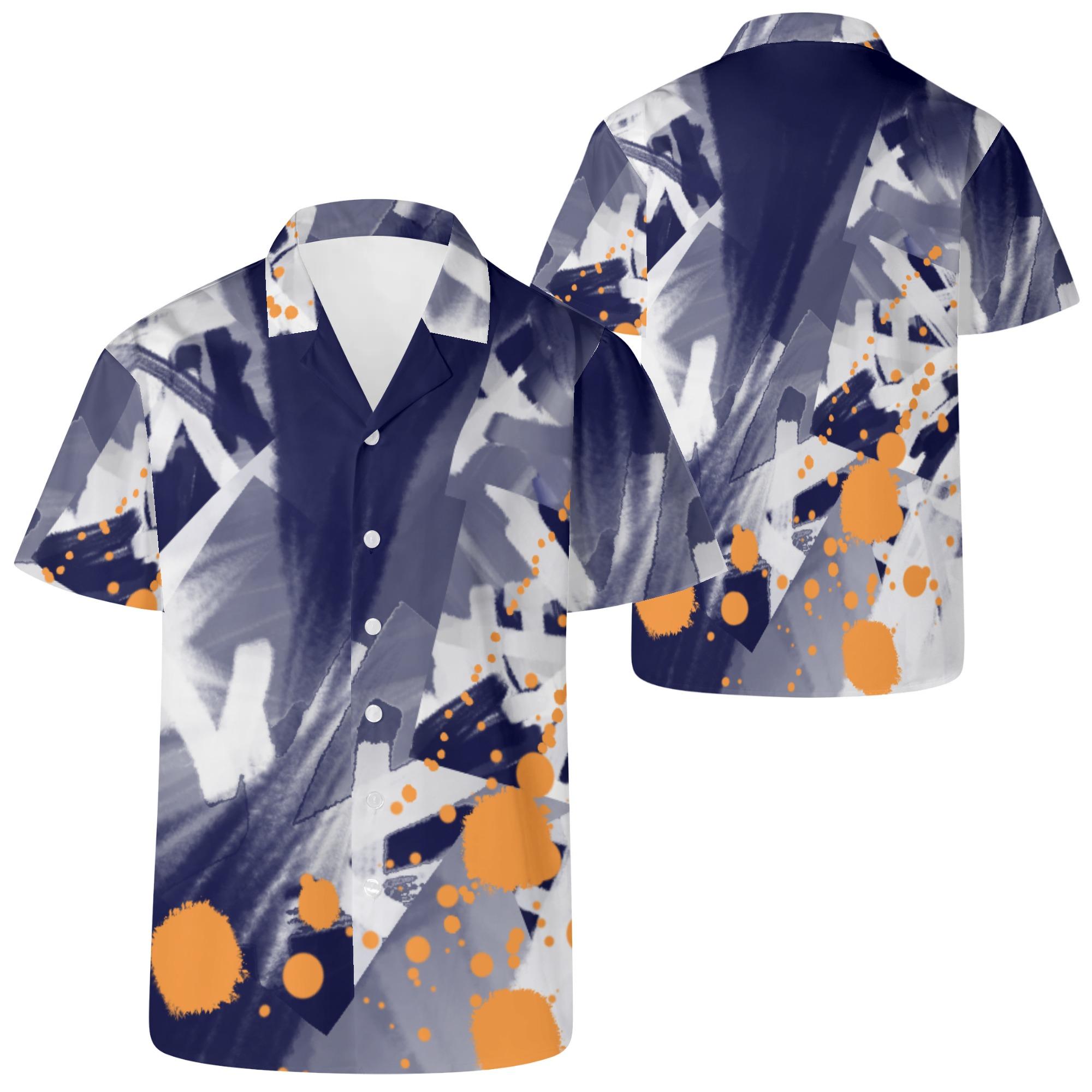 楽天BONATHIAお得なクーポン 送料無料 無作為な青の世界【オレンジペイント】（メンズカジュアルシャツ） メンズカジュアルシャツ メンズ アート ブルー 青 オレンジ オリジナル 橙 ペイント blue Orange