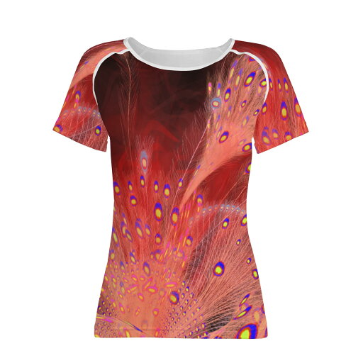 お得なクーポン 送料無料 孔雀は海【赤潮】 レディースフルプリントTシャツ レディース アート 黒 赤 ブラック 海 レッド black 孔雀 red ピーファウル お得なクーポン 送料無料 孔雀は海【赤潮】 レディースフルプリントTシャツ レディース アート 黒 赤 ブラック 海 レッド black 孔雀 red ピーファウル
