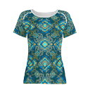 スーパーSALE お得なクーポン 送料無料 アベリアチェック レディースフルプリントTシャツ レディース アート ボタニカル 植物 アーガイル チェック 蔓 ア...