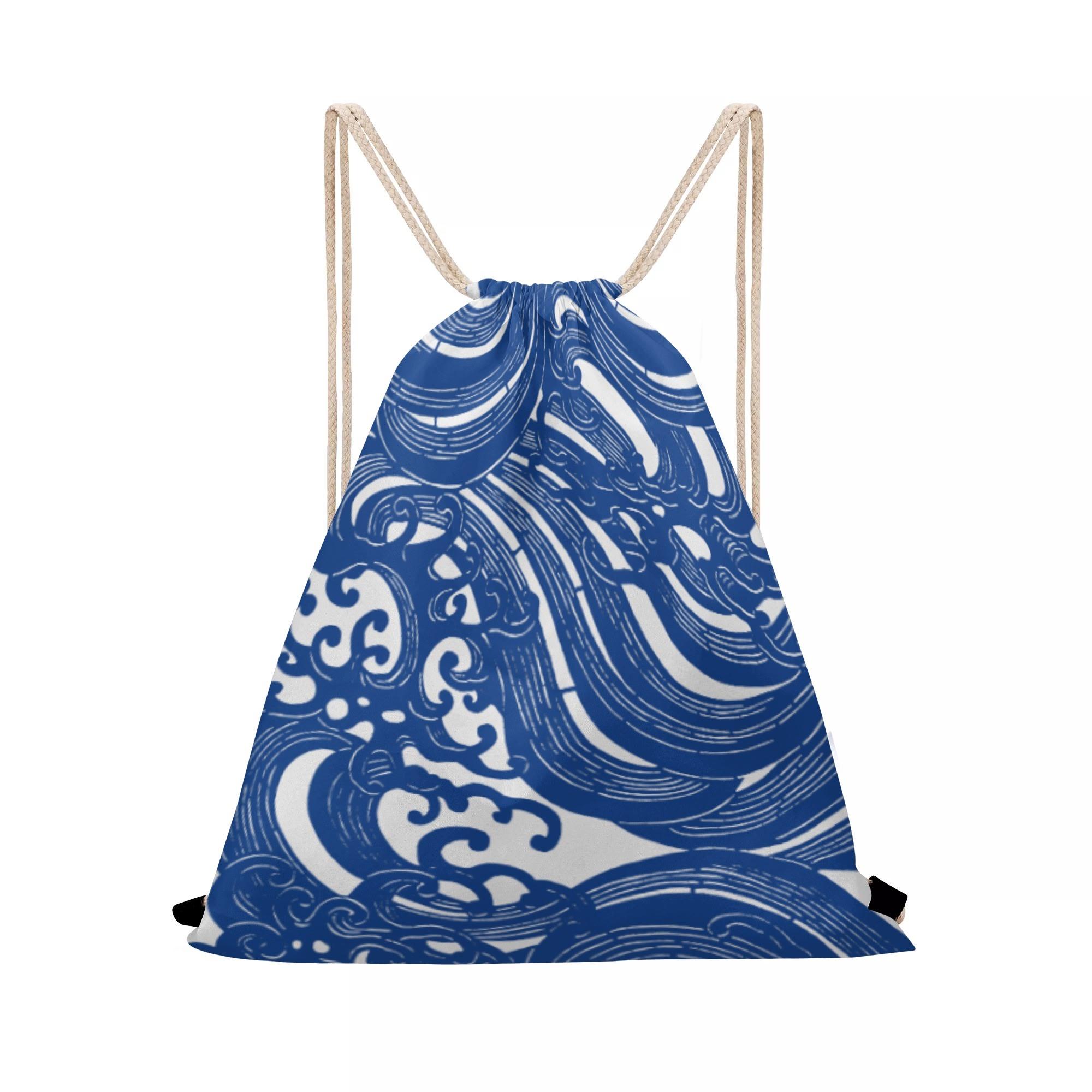 お得なクーポン 送料無料 うねり ナップサック ユニセックス バッグ アート 和風 和 海 模様 和柄 着物..