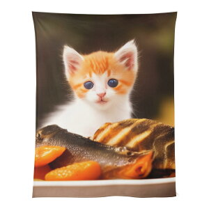 お得なクーポン 送料無料 子猫と焼き魚(ベビーブランケット) ベビーブランケット ユニセックス ホームデコレーション 動物 猫 子猫 焼き魚 masaru21