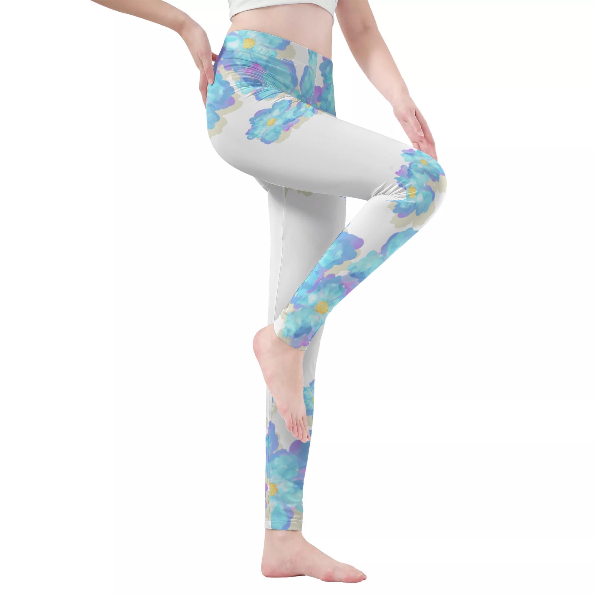 お得なクーポン 送料無料 Blue Flower(レギンス 10分丈) レギンス 10分丈 レディース アート 青い花 花柄 大人かわいい 涼しげ ブルー さとみん。 ★★★