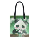 お得なクーポン 送料無料 Macha cafe(PUレザーハンドバッグ) PUレザーハンドバッグ ユニセックス バッグ アート かわいい pretty panda パンダ 緑 グリーン パフェ Green tea yumineuneu ★★★(4)