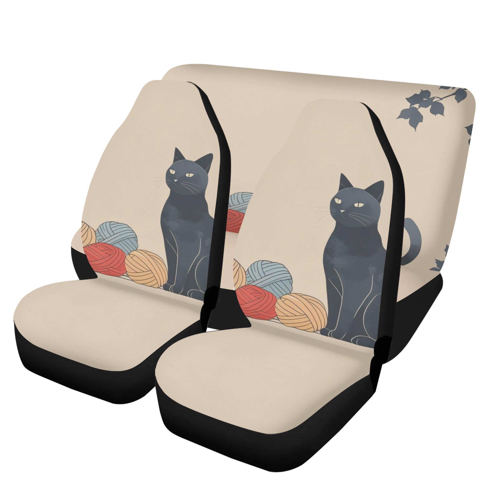 お得なクーポン 送料無料 毛糸で遊ぶ黒猫 ? ミニマルナヴィンテージスタイル カーシートカバーセット ..