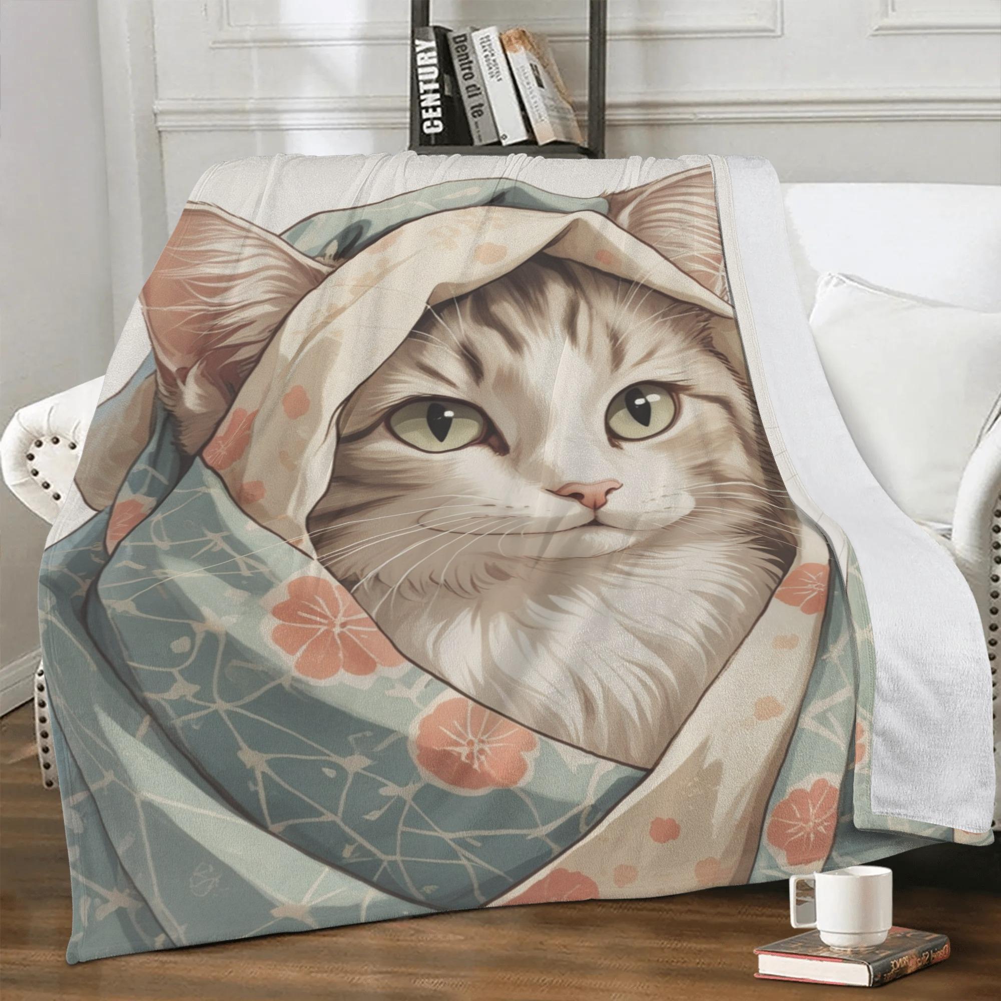 お得なクーポン 送料無料 着物ほっかむり猫さん(ブランケット) ブランケット ユニセックス ホームデコ..